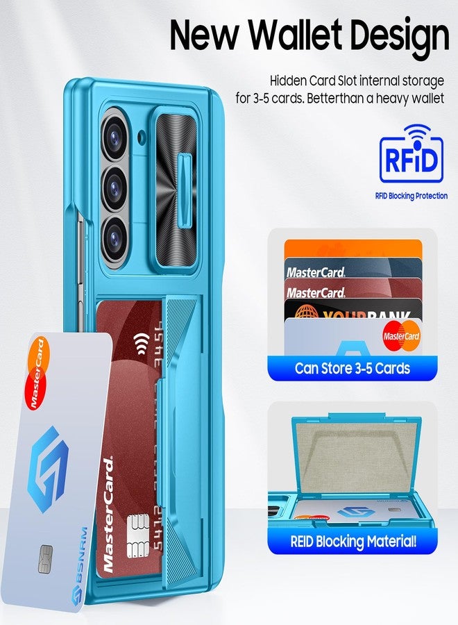 BSNRM for Samsung Galaxy Z Fold 6 Case with Card Holder RFID Blocking & S Pen Holder& Slide Camera Cover& Hinge Protection& Full-Body Rugged Shockproof Wallet Case for Galaxy Z fold 6,Lake Blue - Image 3